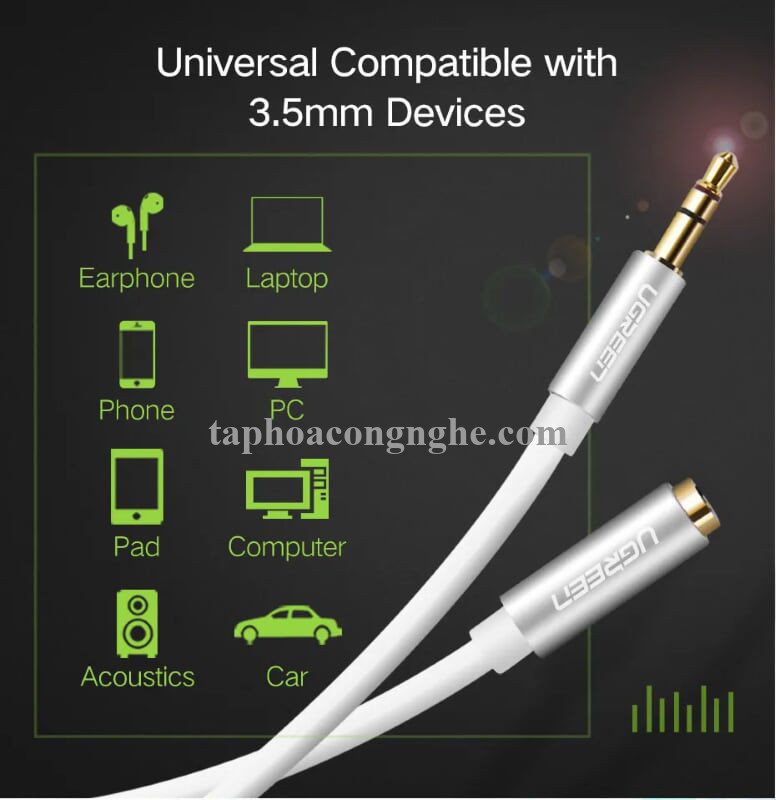 Ugreen 10778 5M màu Trắng Cáp âm thanh 3.5mm nối dài đầu nhôm AV118 30010778